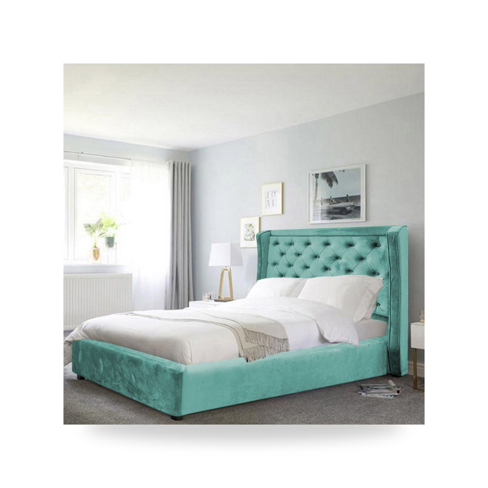 سرير نوم فاخر - هيكل سرير قطيفة Taj Mahal Turquoise 200×120 - من In-House - طراز