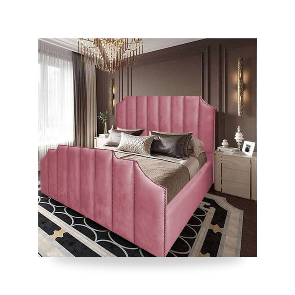 سرير نوم فاخر - سرير نوم مخمل وردي فاتح In House موديل - من In-House - طراز 902549BO50067