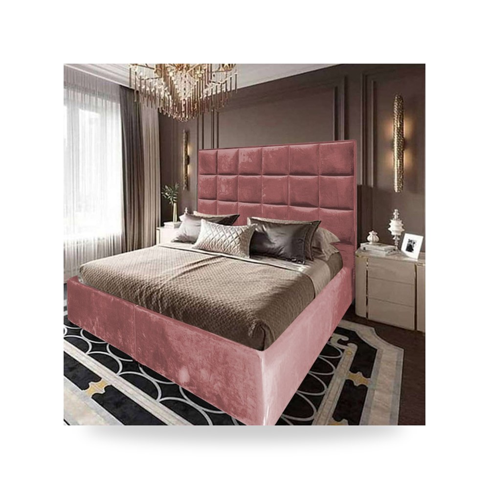 سرير نوم فاخر - هيكل سرير قطيفة وردي Geneva Dark 200×150 In - من In-House