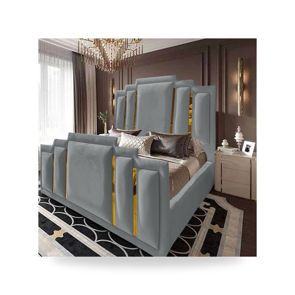 سرير نوم فاخر - هيكل سرير قطيفة رمادي Maldives 200×140 In - من In-House