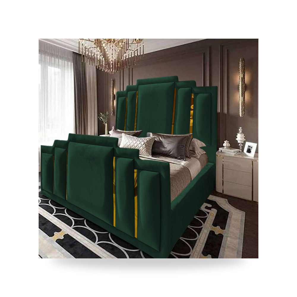 سرير نوم فاخر - هيكل سرير قطيفة أخضر Maldives Dark 200×120 In - من In-House