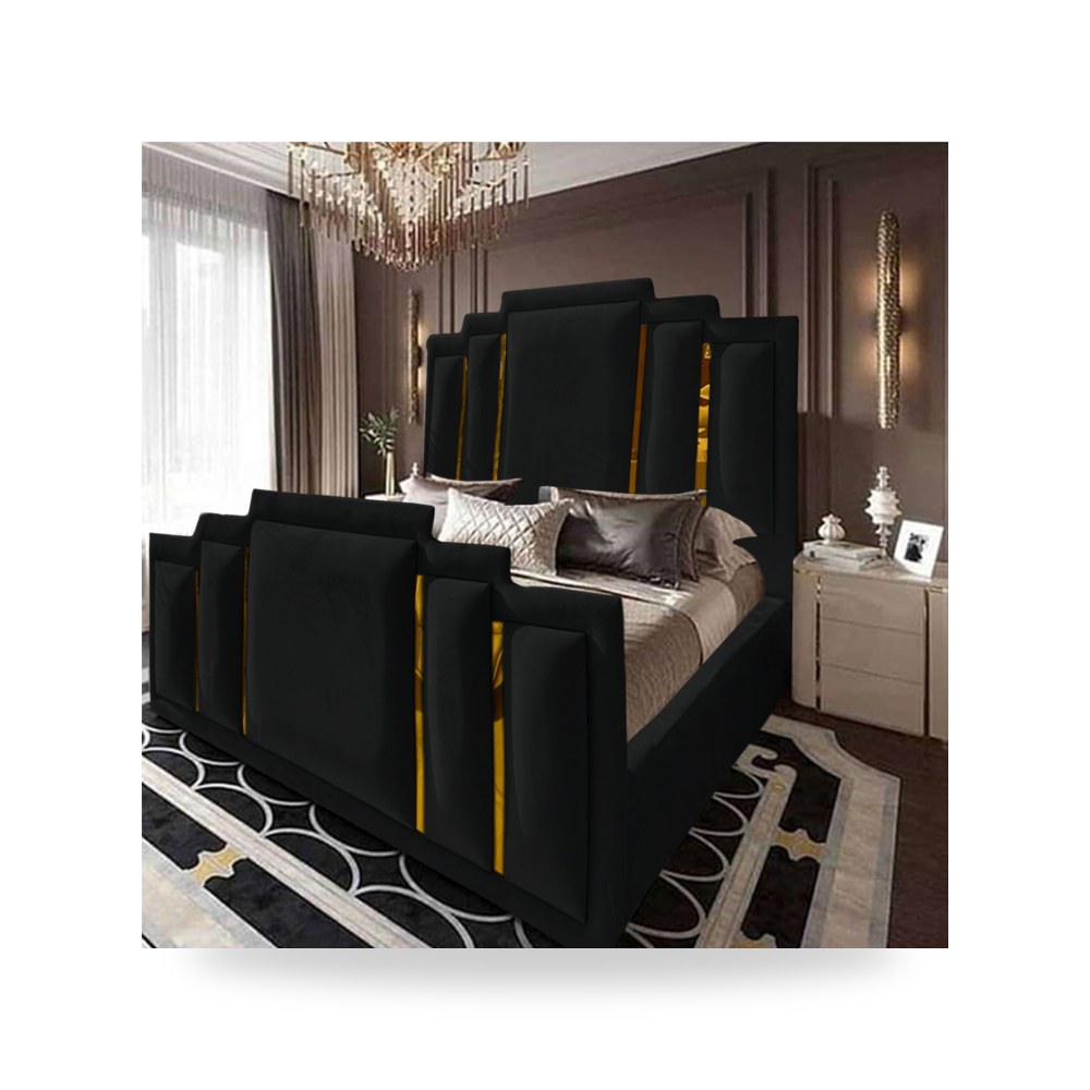 سرير نوم فاخر - هيكل سرير قطيفة أسود Maldives 200×140 In - من In-House