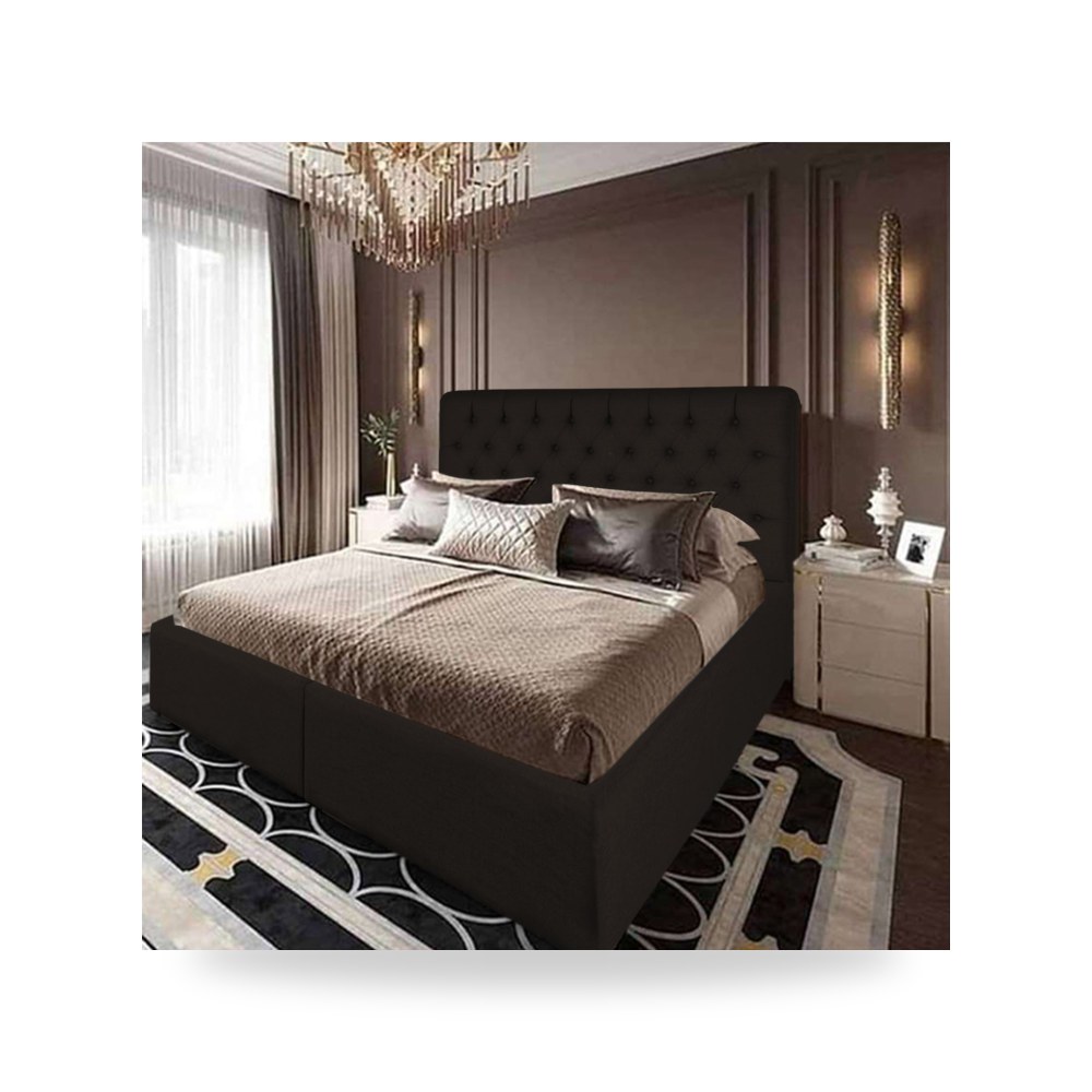 سرير نوم فاخر - هيكل سرير قطيفة بني Paris Dark 200×90 In - من In-House