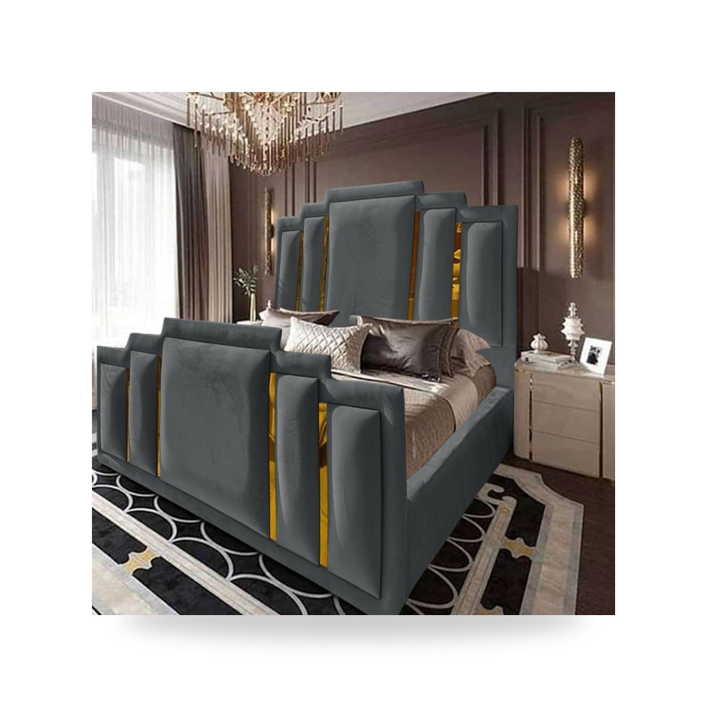 سرير نوم فاخر - هيكل سرير قطيفة رمادي Maldives Dark 200×100 - من In-House