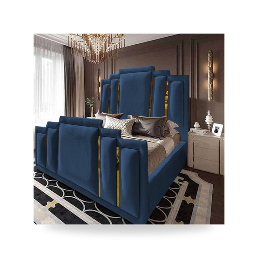 سرير نوم فاخر - هيكل سرير قطيفة أزرق Maldives Dark 200×90 In - من In-House