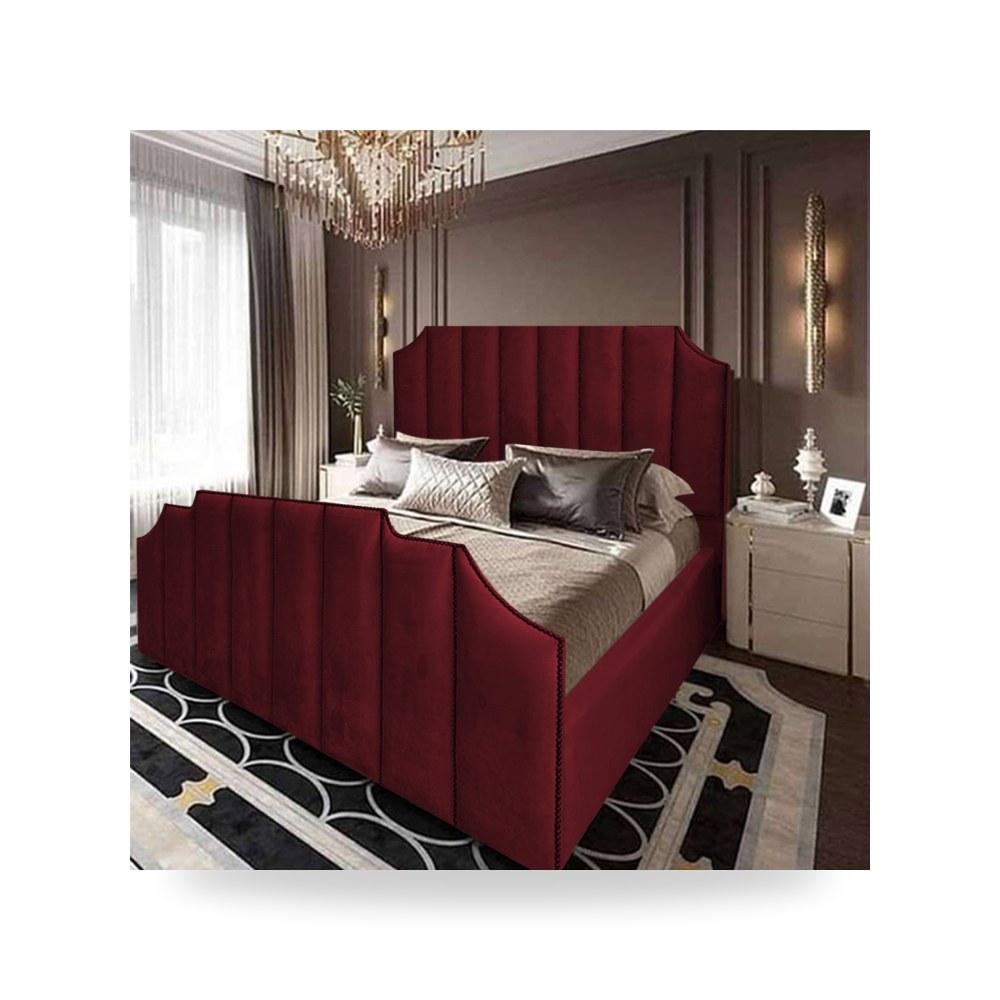 سرير نوم فاخر - سرير نوم مخمل عنابي In House موديل - من In-House - طراز 902551BO5003