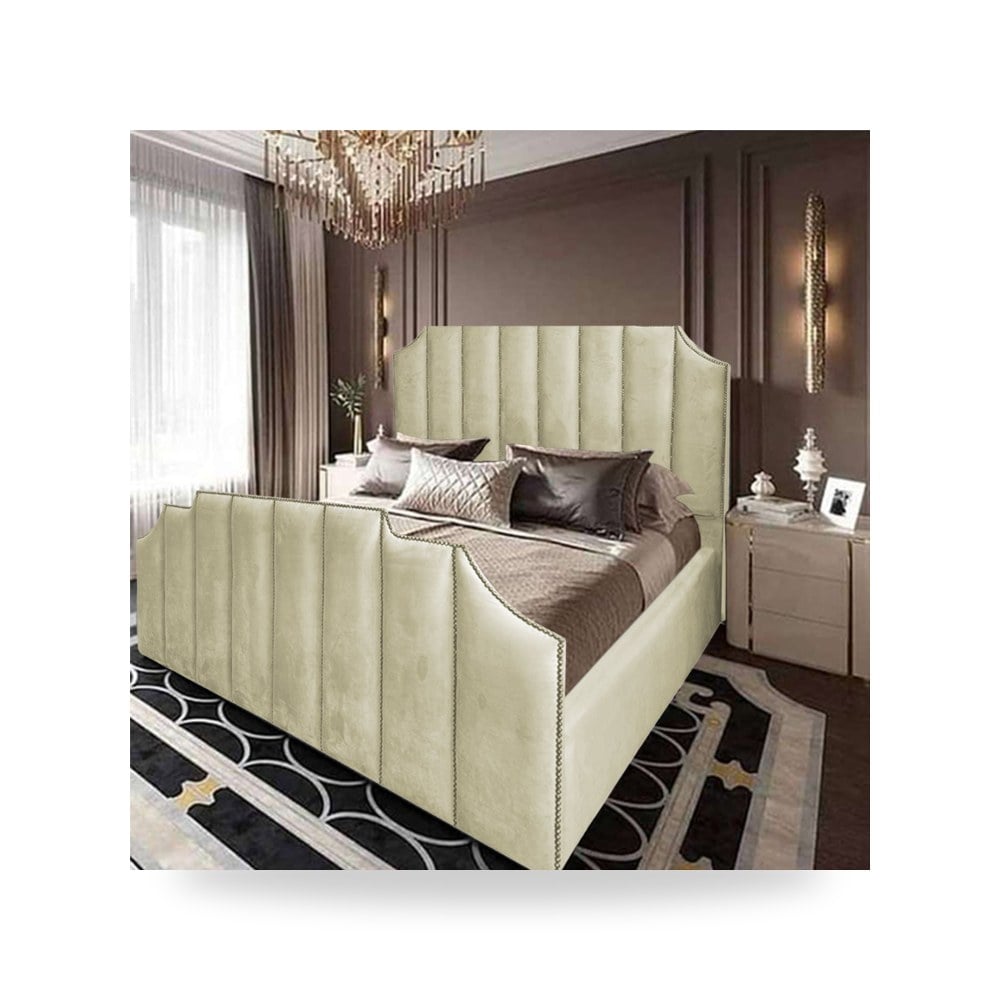 سرير نوم فاخر - سرير نوم مخمل بيج In House موديل - من In-House - طراز 902551BO50051
