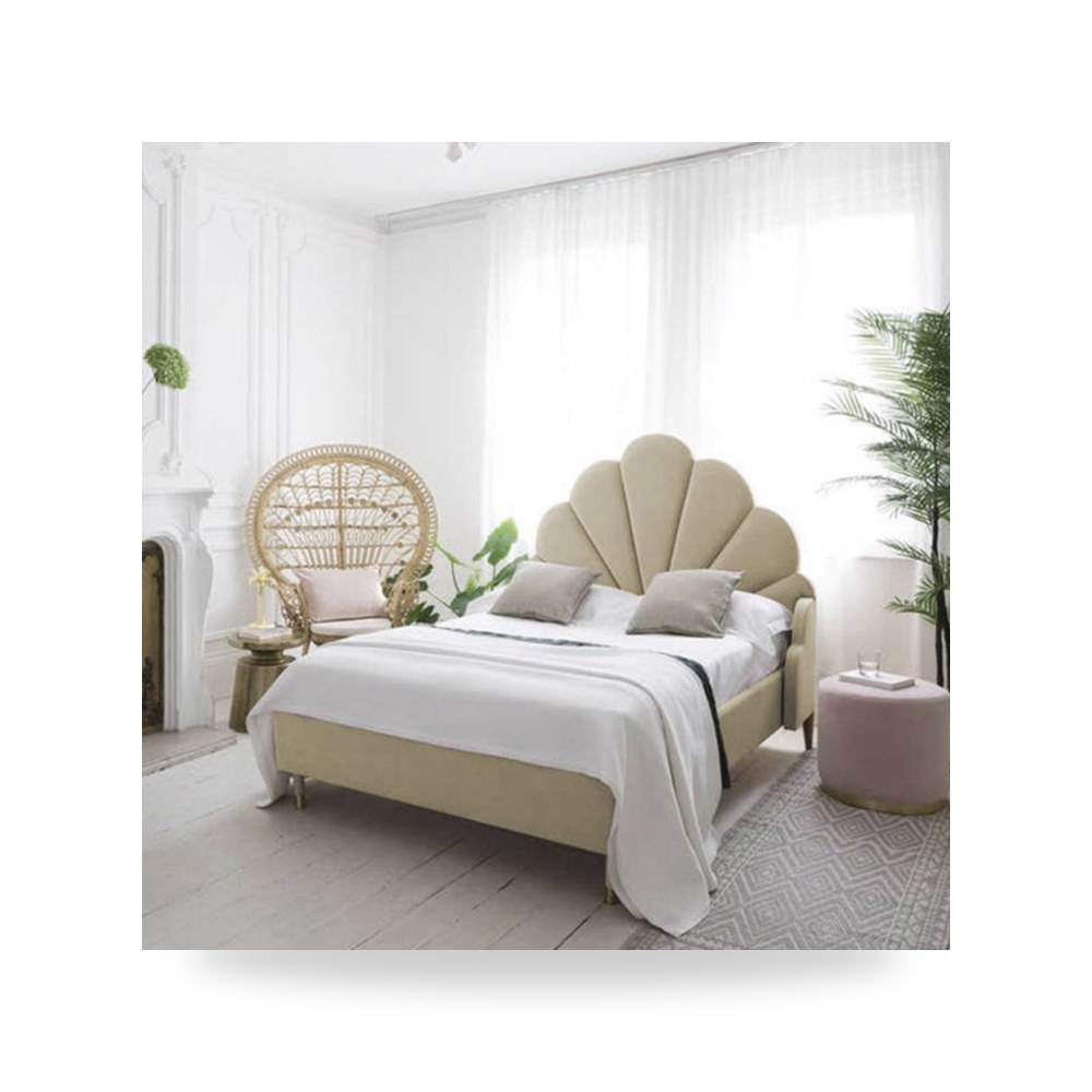 سرير نوم فاخر - هيكل سرير كتان عاجي Al Dimashqi 200×150 In - من In-House