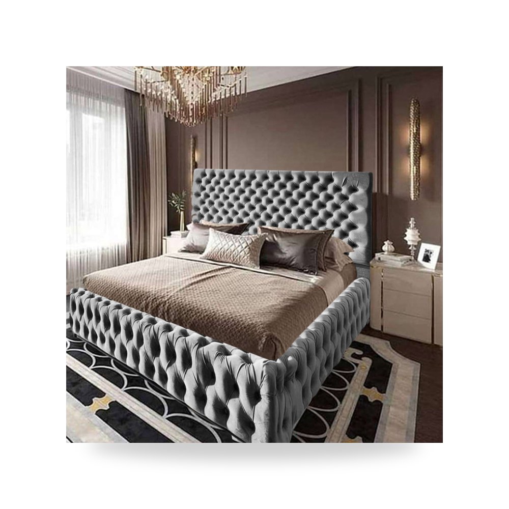 سرير نوم فاخر - هيكل سرير قطيفة رمادي Roma 200×150 In House - من In-House