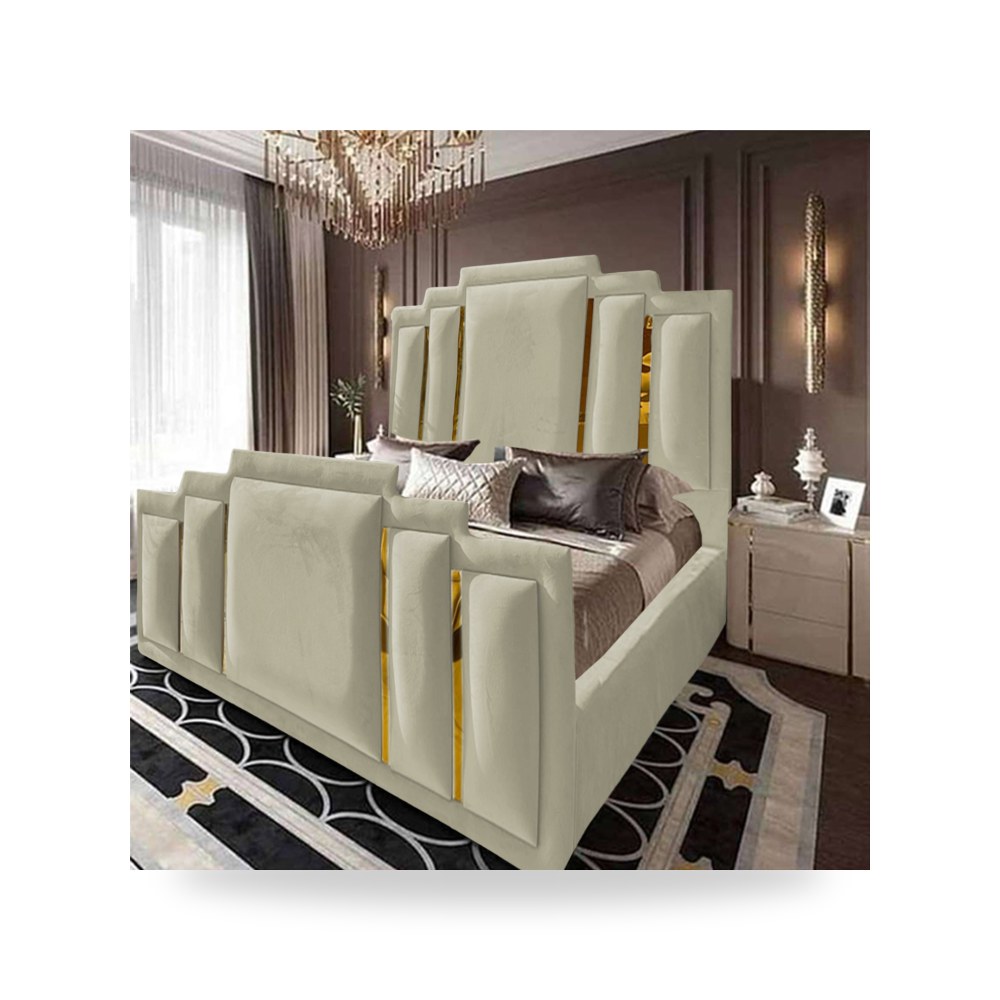 سرير نوم فاخر - هيكل سرير قطيفة عاجي Lisbon 200×90 In House - من In-House