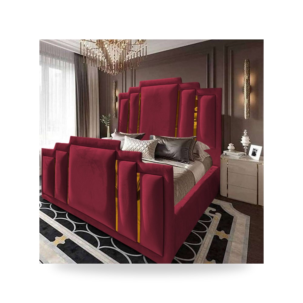 سرير نوم فاخر - هيكل سرير قطيفة Lisbon Burgundy 200×90 In - من In-House