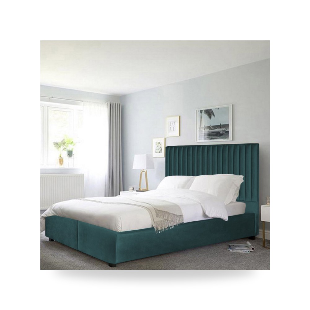سرير نوم فاخر - هيكل سرير قطيفة Paris Turquoise 200×200 In - من In-House