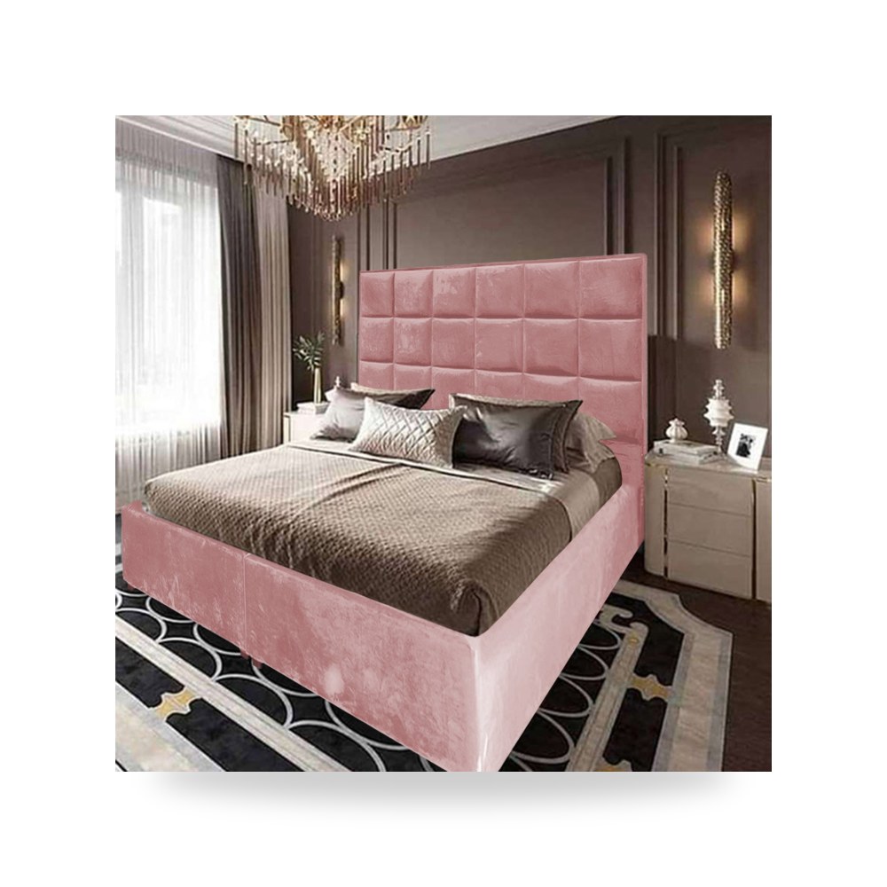 سرير نوم فاخر - هيكل سرير قطيفة وردي Geneva 200×120 In House - من In-House