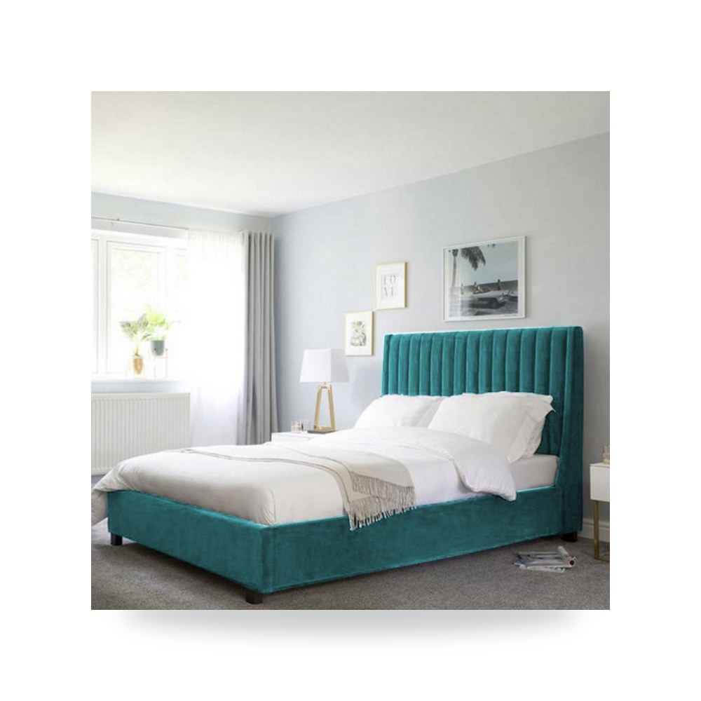 سرير نوم فاخر - هيكل سرير قطيفة Lombardia Turquoise 200×90 In - من In-House - طراز