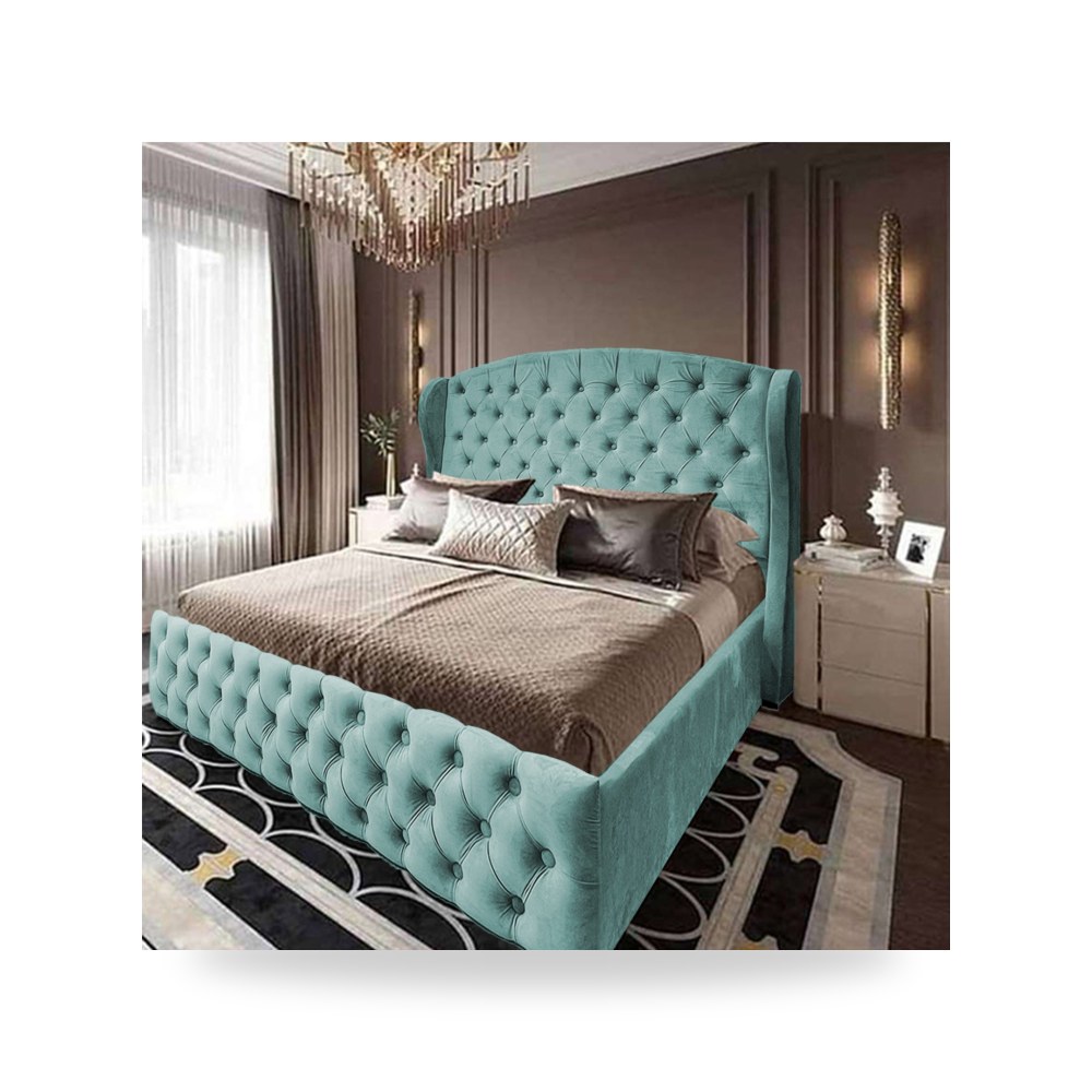 سرير نوم فاخر - هيكل سرير قطيفة Palermo Turquoise 200×200 In - من In-House