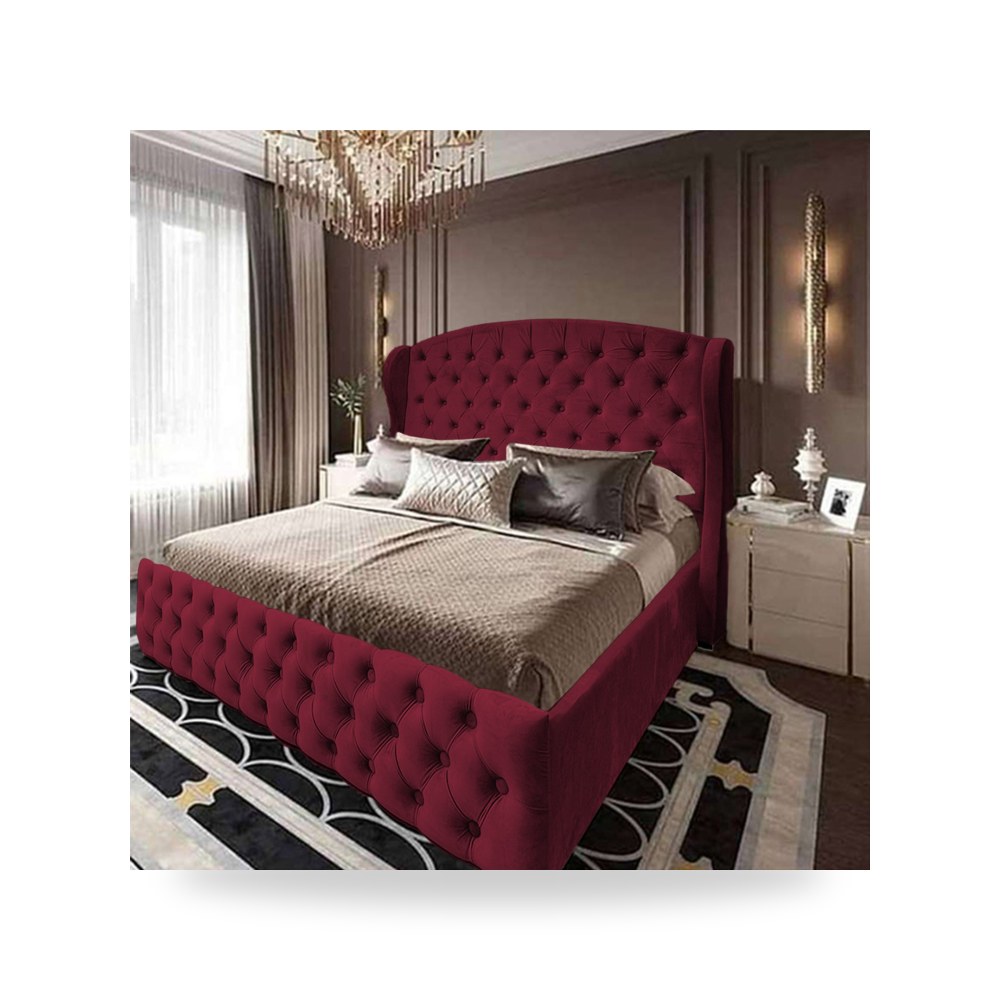 سرير نوم فاخر - هيكل سرير قطيفة Palermo Burgundy 200×200 In - من In-House