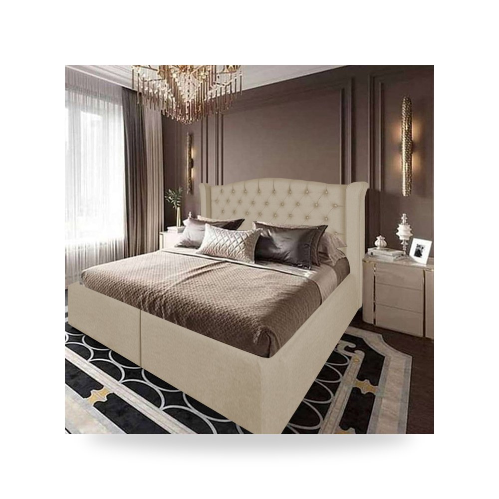 سرير نوم فاخر - سرير نوم كتان بيج فاتح In House موديل - من In-House - طراز 902231204414