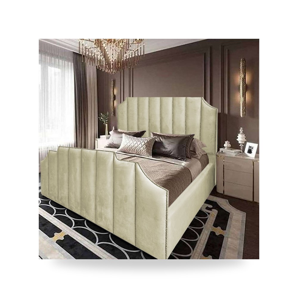 سرير نوم فاخر - سرير نوم مخمل بيج In House موديل - من In-House - طراز 902552BO50051
