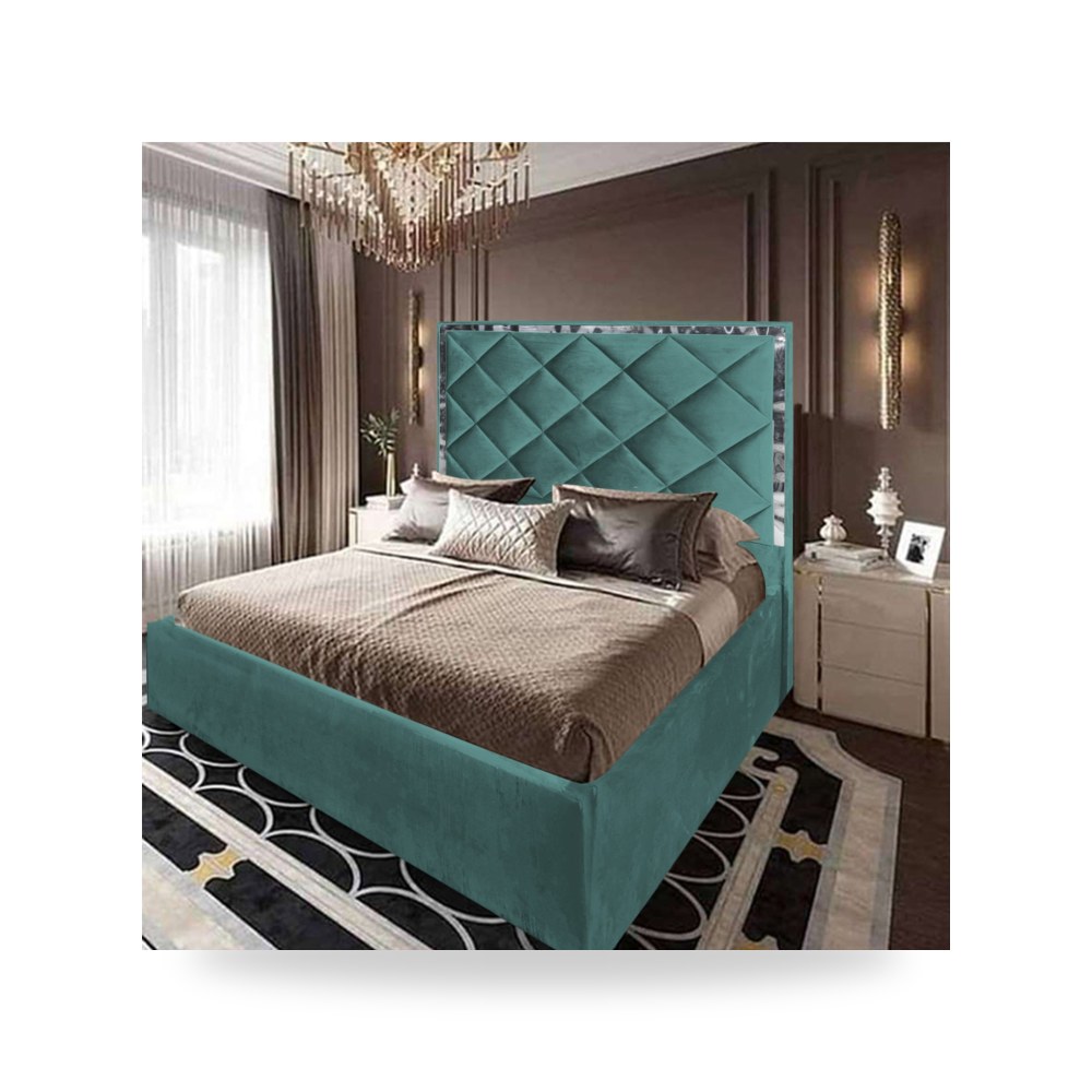 سرير نوم فاخر - هيكل سرير قطيفة Lisbon Turquoise 200×150 In - من In-House