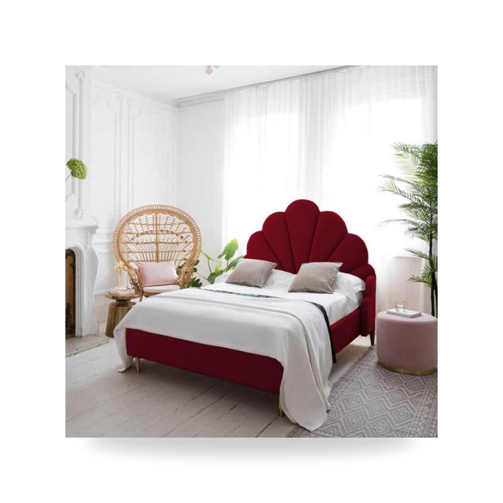 سرير نوم فاخر - هيكل سرير كتان Al Dimashqi Burgundy 200×180 - من In-House
