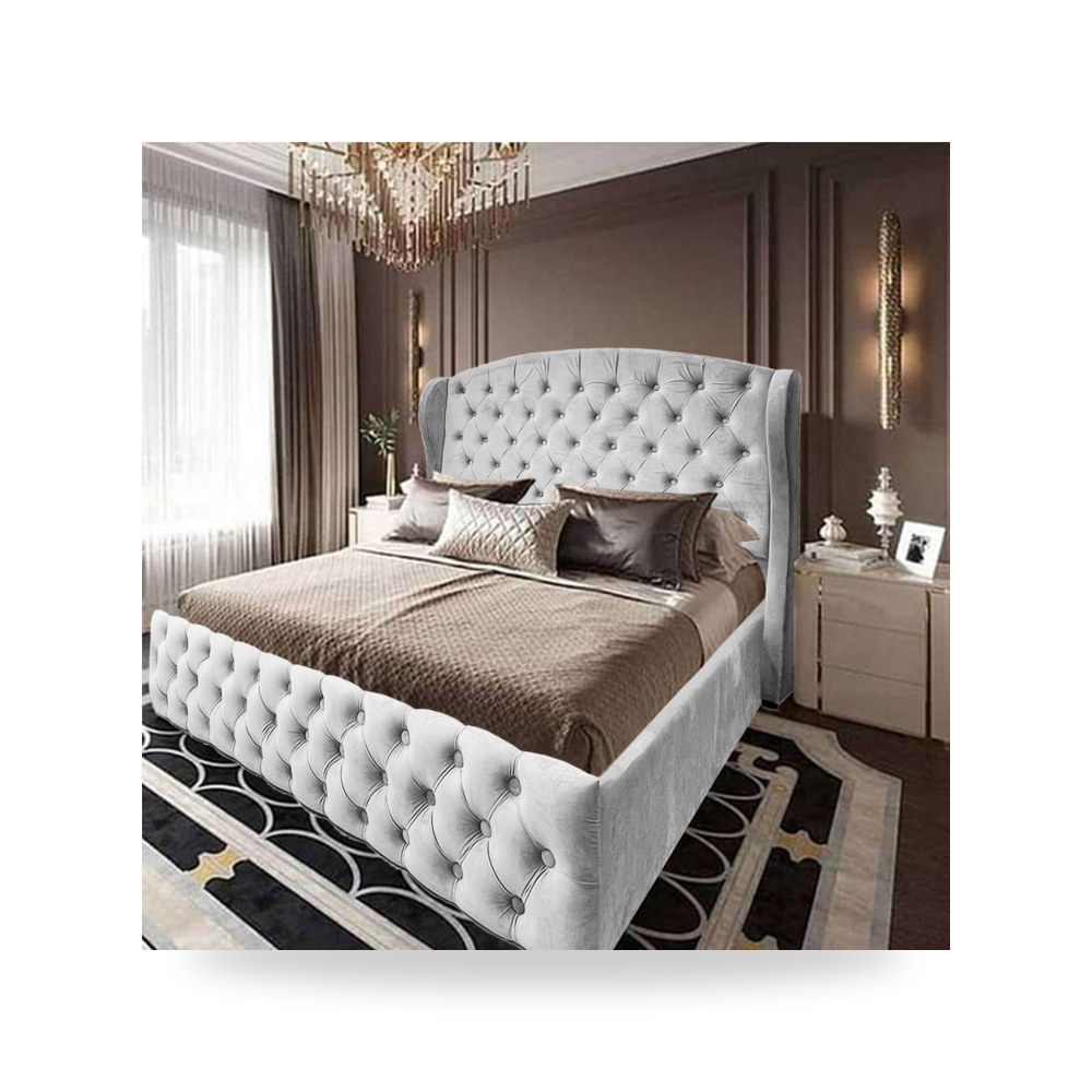 سرير نوم فاخر - هيكل سرير قطيفة أبيض Napoli 200×100 In House - من In-House