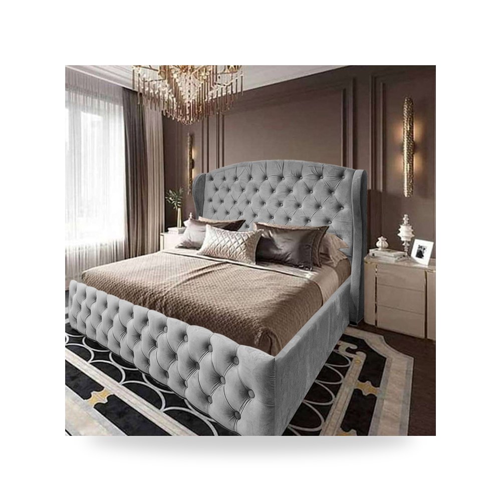 سرير نوم فاخر - هيكل سرير قطيفة رمادي Napoli 200×90 In House - من In-House
