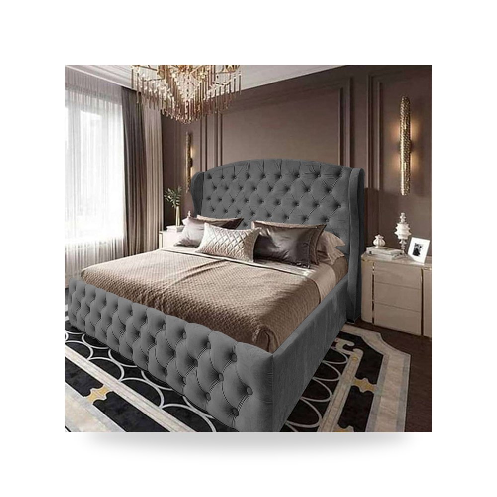 سرير نوم فاخر - هيكل سرير قطيفة رمادي Napoli Dark 200×90 In - من In-House