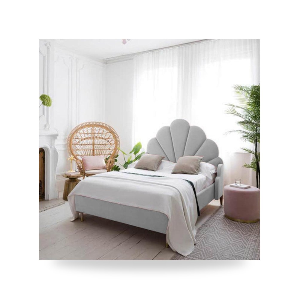 سرير نوم فاخر - هيكل سرير كتان أبيض Al Dimashqi 200×160 In - من In-House