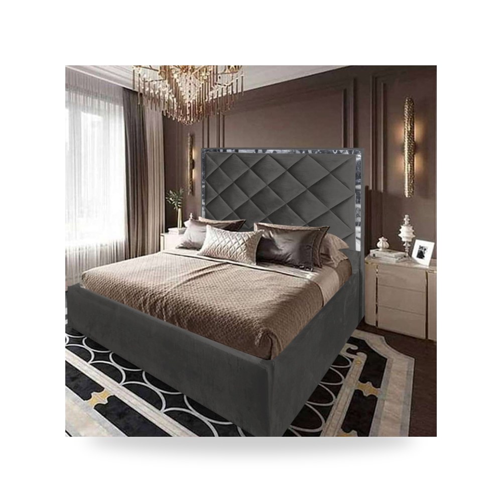 سرير نوم فاخر - هيكل سرير قطيفة رمادي Lisbon Dark 200×120 In - من In-House