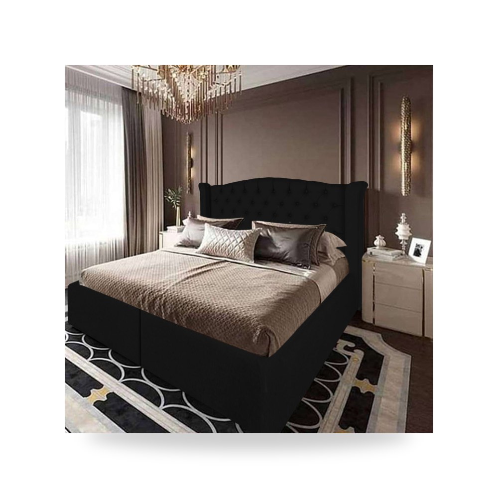 سرير نوم فاخر - هيكل سرير كتان أسود Taj Mahal 200×100 In - من In-House - طراز 902230204413