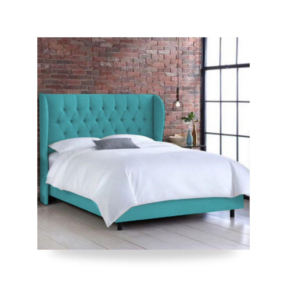 سرير نوم فاخر - هيكل سرير كتان Berlin Turquoise 200×180 In - من In-House
