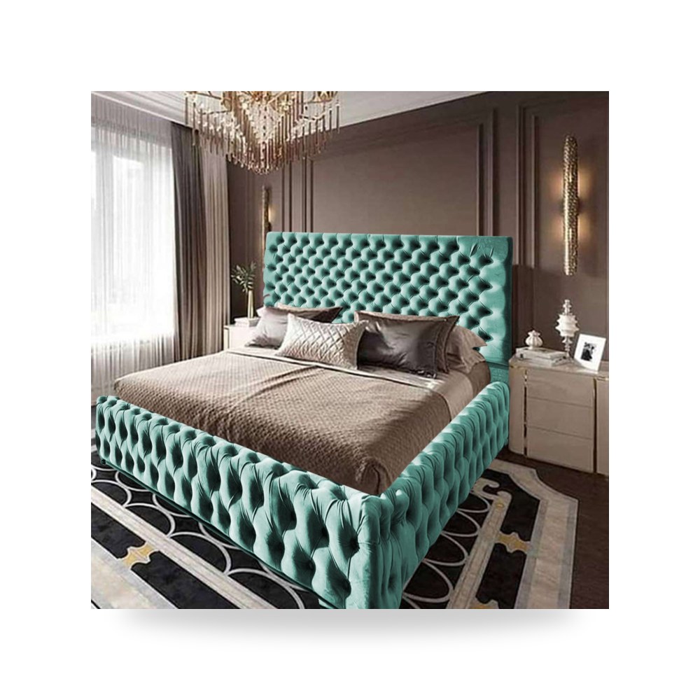 سرير نوم فاخر - هيكل سرير قطيفة Palermo Turquoise 200×100 In - من In-House