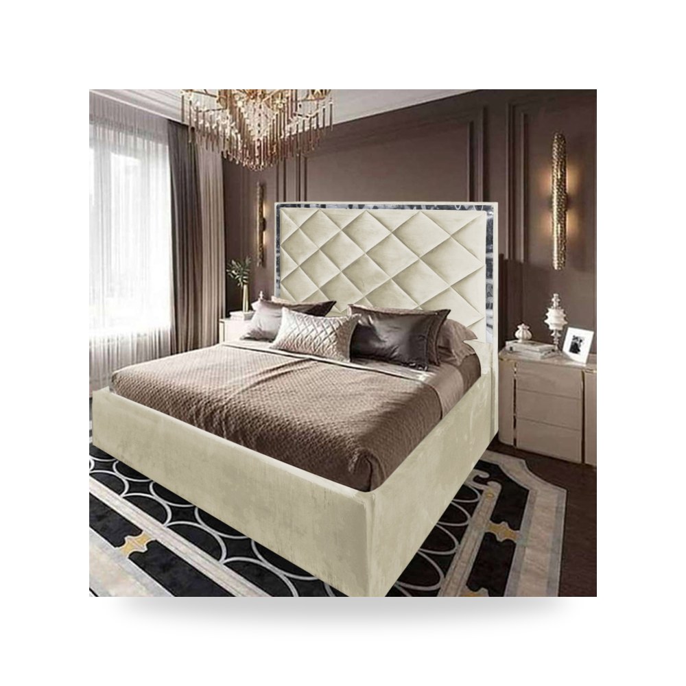 سرير نوم فاخر - هيكل سرير قطيفة عاجي Lisbon 200×150 In House - من In-House