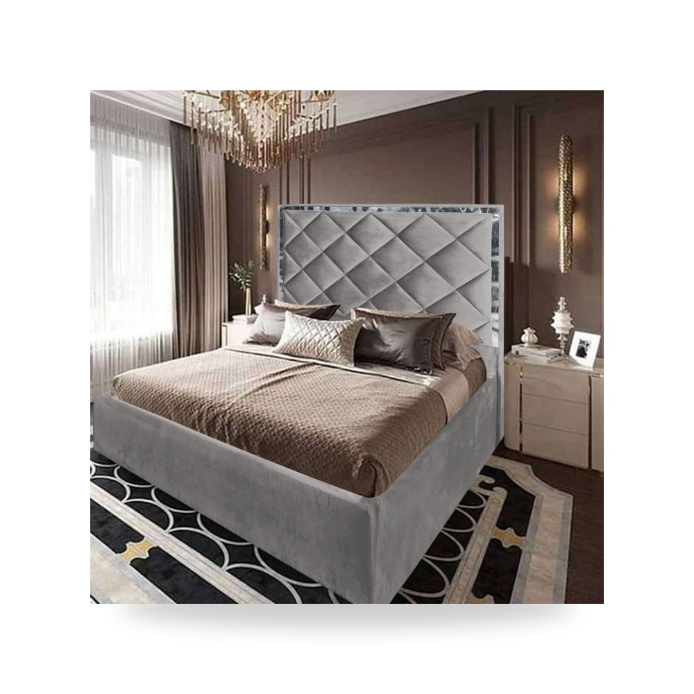سرير نوم فاخر - هيكل سرير قطيفة رمادي Lisbon 200×140 In House - من In-House