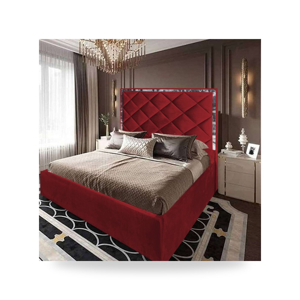 سرير نوم فاخر - هيكل سرير قطيفة Lisbon Burgundy 200×140 In - من In-House