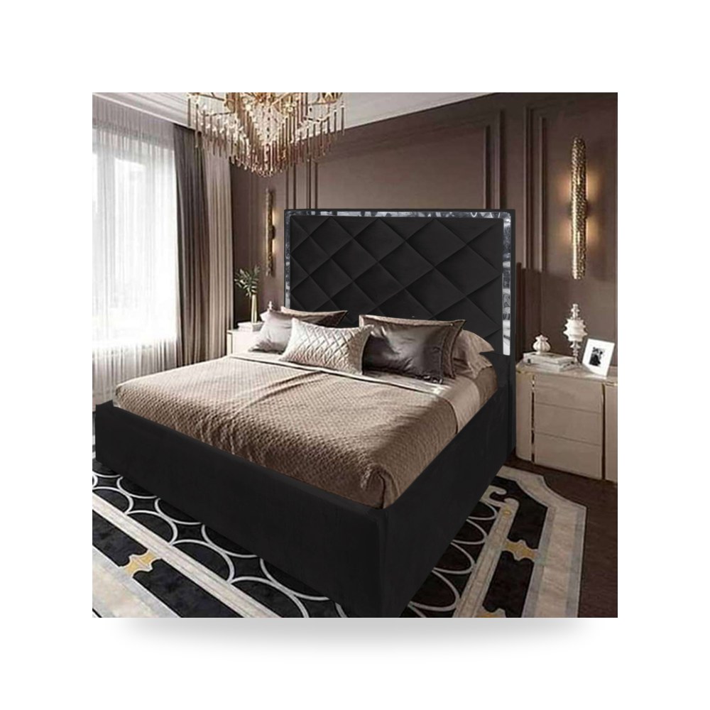 سرير نوم فاخر - هيكل سرير قطيفة أسود Lisbon 200×150 In House - من In-House