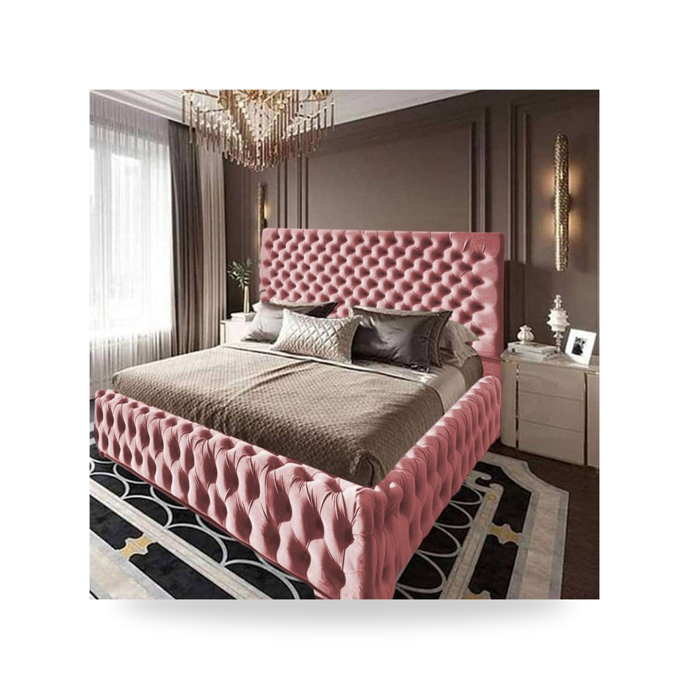 سرير نوم فاخر - هيكل سرير قطيفة وردي Roma 200×180 In House - من In-House
