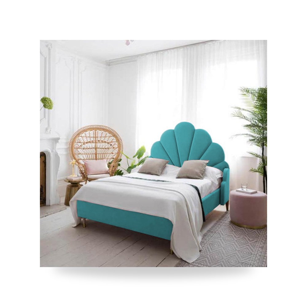 سرير نوم فاخر - هيكل سرير كتان Al Dimashqi Turquoise 200×140 - من In-House