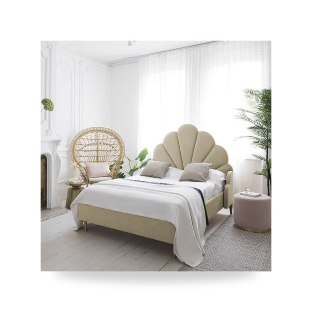 سرير نوم فاخر - هيكل سرير كتان عاجي Al Dimashqi 200×120 In - من In-House - طراز