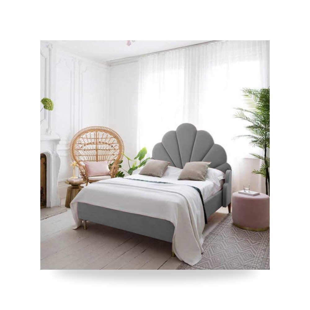 سرير نوم فاخر - هيكل سرير كتان رمادي Al Dimashqi 200×120 In - من In-House