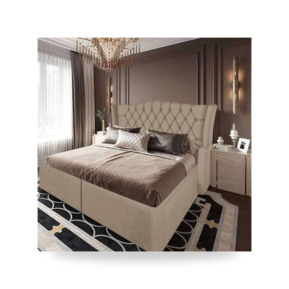 سرير نوم فاخر - هيكل سرير قطيفة بيج Lamar 200×200 In House - من In-House