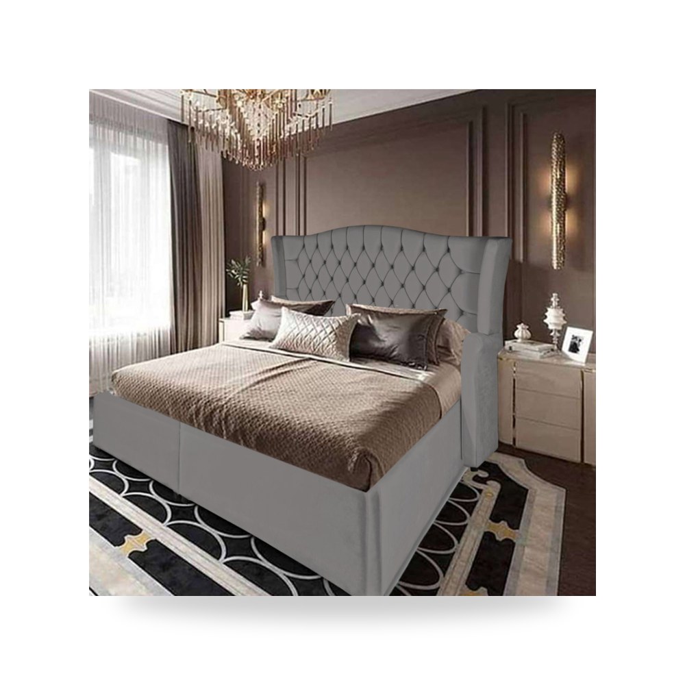 سرير نوم فاخر - سرير نوم مخمل رمادي In House موديل - من In-House - طراز 902611BO5008