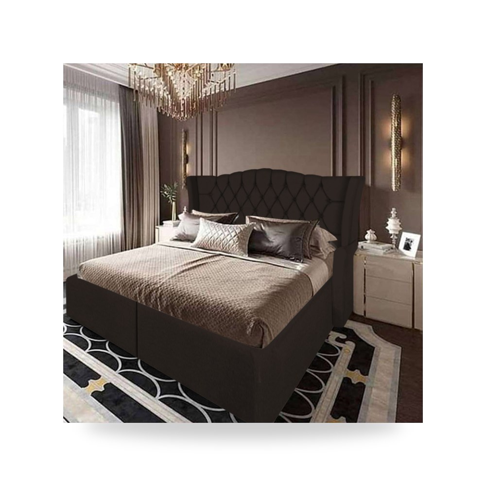 سرير نوم فاخر - هيكل سرير قطيفة بني Granada Dark 200×140 In - من In-House