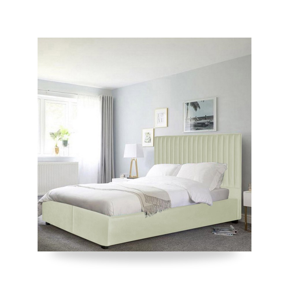 سرير نوم فاخر - هيكل سرير قطيفة عاجي Victoria 200×140 In - من In-House - طراز 902322BO5008
