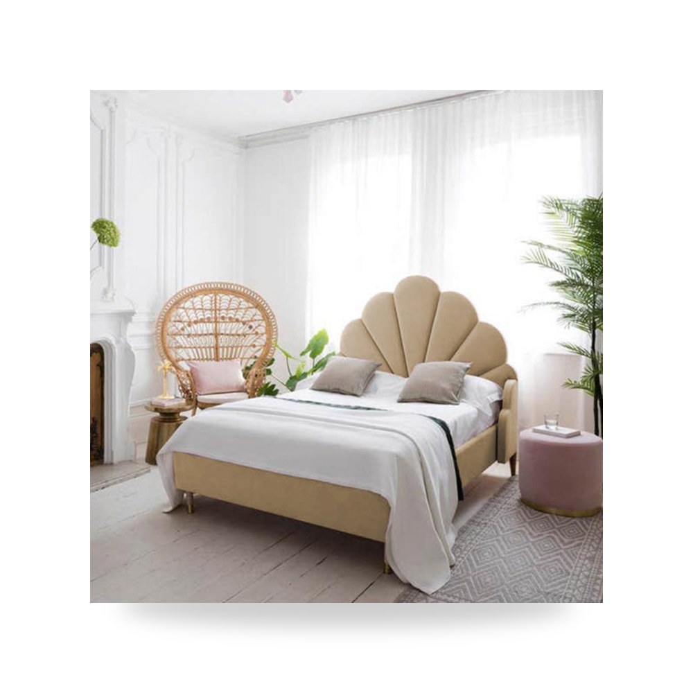 سرير نوم فاخر - هيكل سرير كتان بيج Al Dimashqi 200×100 In - من In-House - طراز