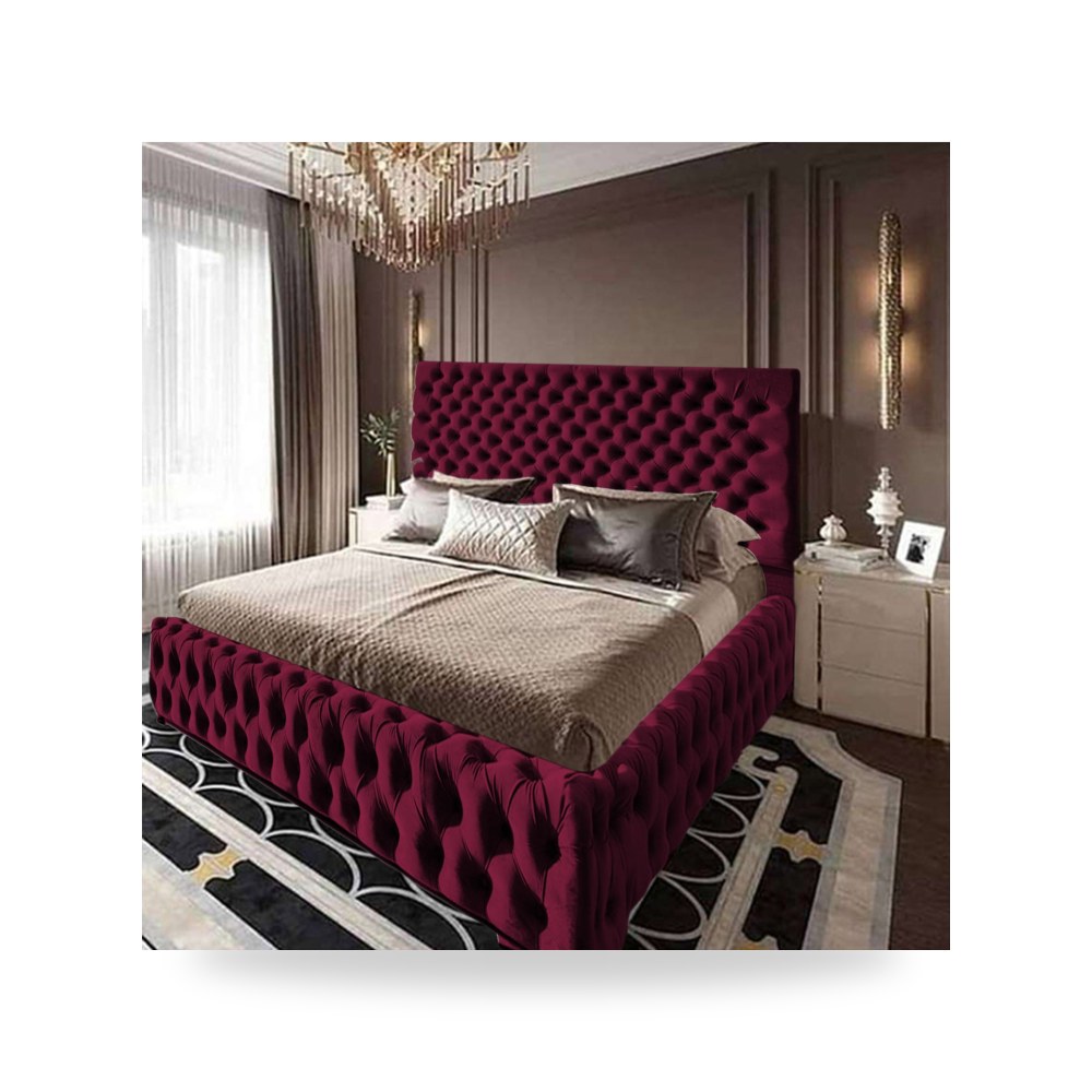 سرير نوم فاخر - هيكل سرير قطيفة Palermo Burgundy 200×120 In - من In-House