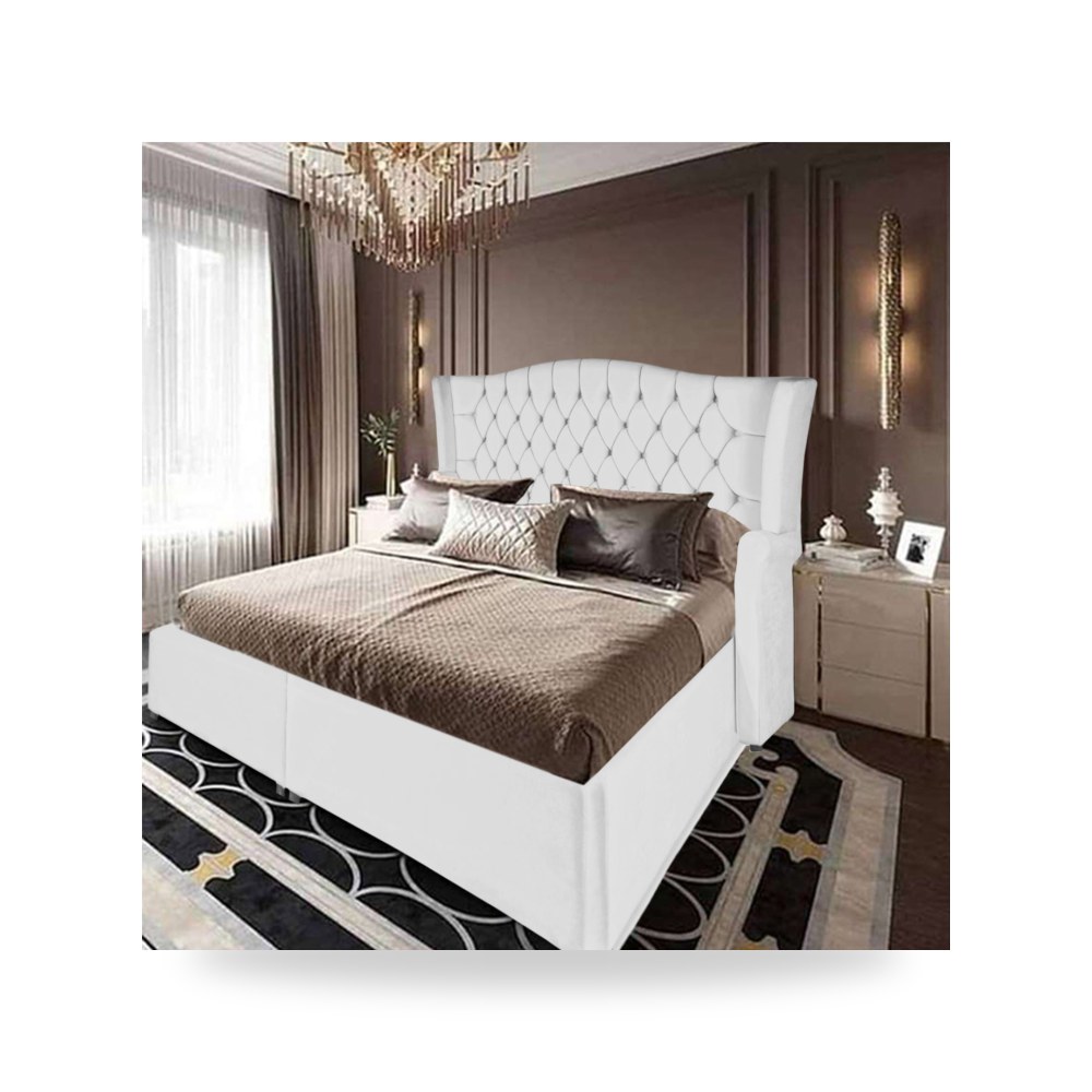 سرير نوم فاخر - هيكل سرير قطيفة أبيض Granada 200×140 In House - من In-House