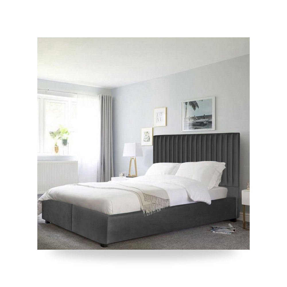 سرير نوم فاخر - هيكل سرير قطيفة رمادي Victoria Dark 200×140 - من In-House