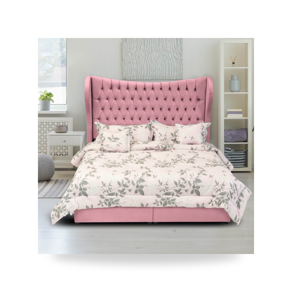 سرير نوم فاخر - هيكل سرير كتان وردي Lujin 200×200 In House - من In-House