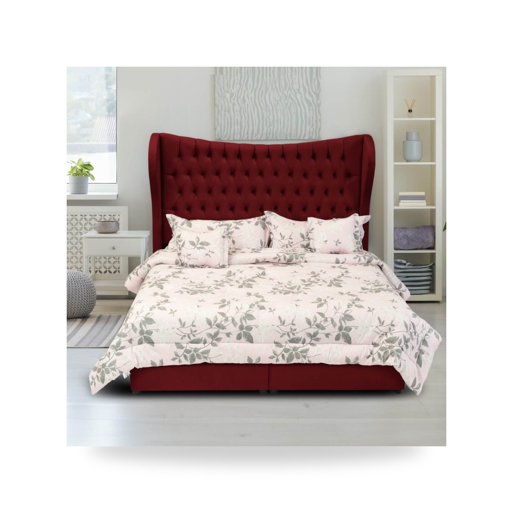سرير نوم فاخر - هيكل سرير كتان Lujin Burgundy 200×200 In - من In-House - طراز 902162204413
